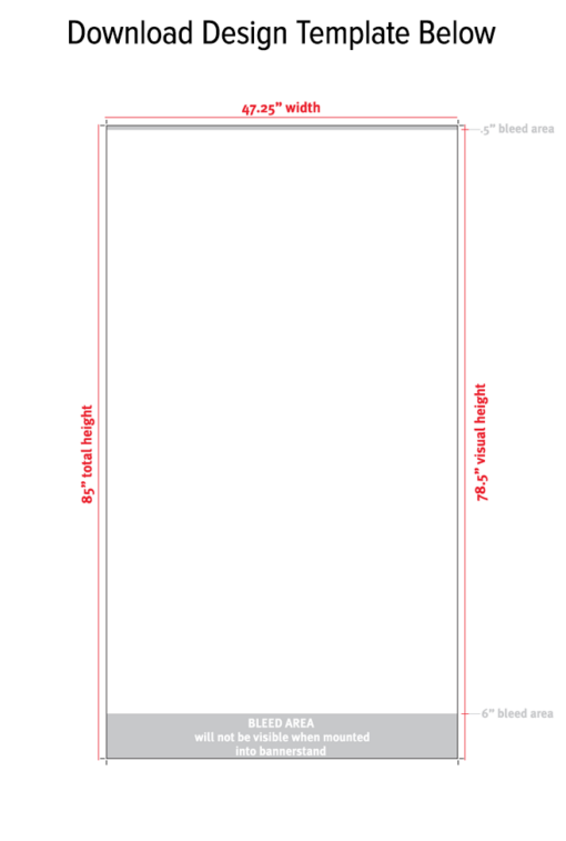 Line drawing showing dimensions of large retractable bannerstand