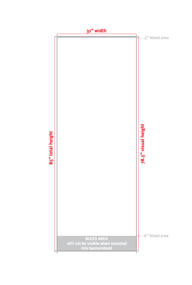 Line drawing of economy retractable bannerstand showing dimensions