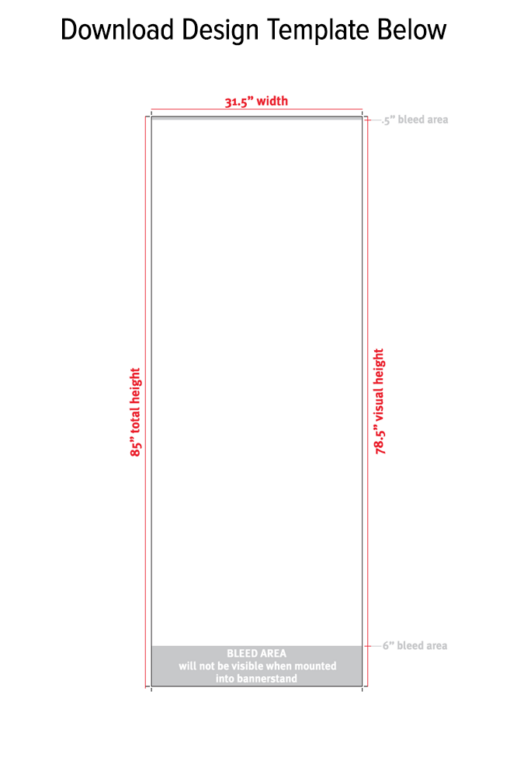 Line drawing showing dimensions of standard retractable bannerstand