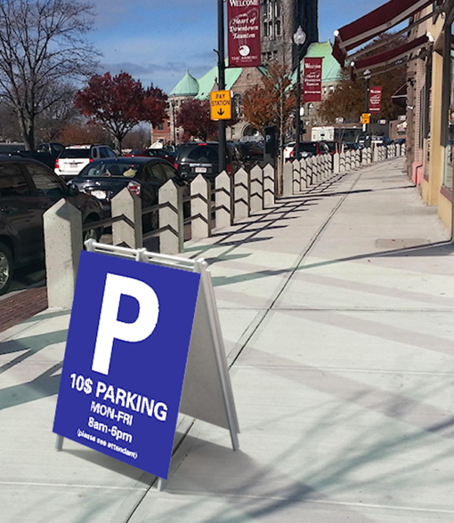 30" x 36" rigid pvc a-frame sidewalk sign for parking deck