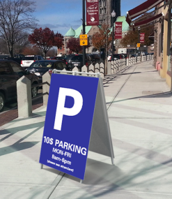30" x 48" rigid pvc a-frame sidewalk sign for parking deck