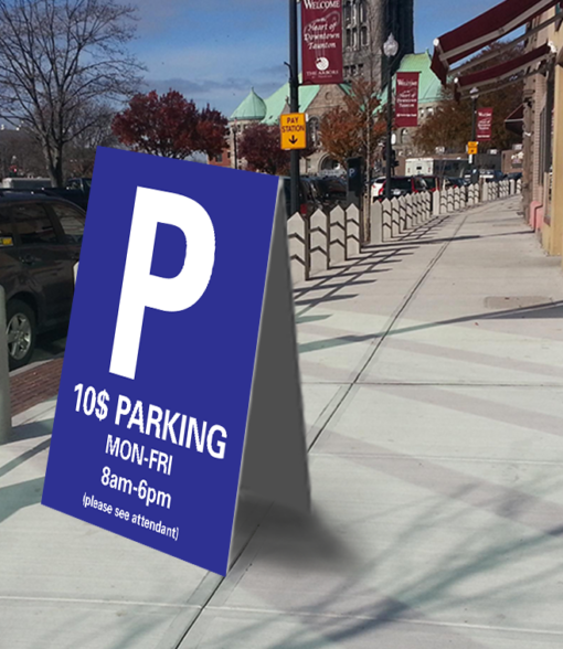 30" x 48" rigid PVC sandwich board parking sign