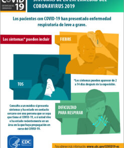 Symptoms of coronavirus COVID-19 poster in Spanish