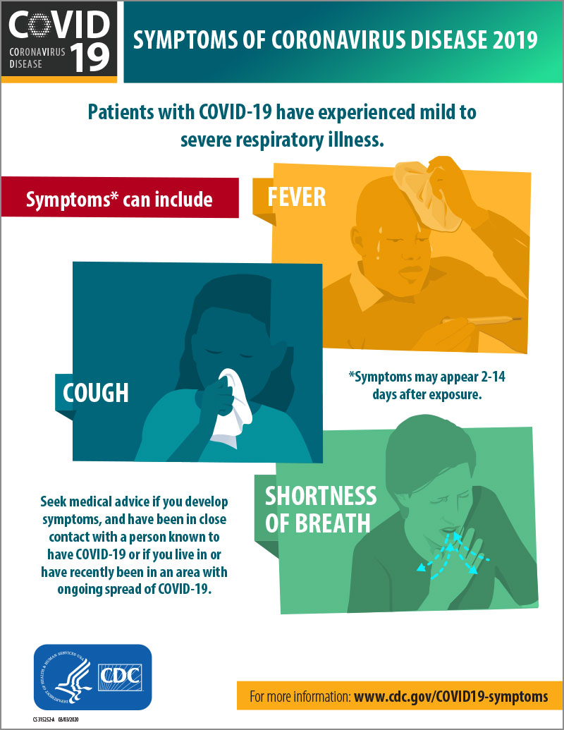 Symptoms of coronavirus COVID-19 poster in English