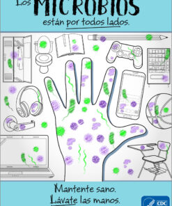 Poster about germs and washing hands in Spanish language