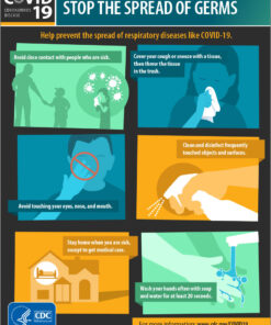 Poster detailing how to prevent the spread of infectious diseases like COVID-19 in English