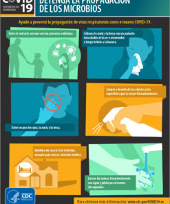 Poster detailing how to prevent the spread of infectious diseases like COVID-19 in Spanish