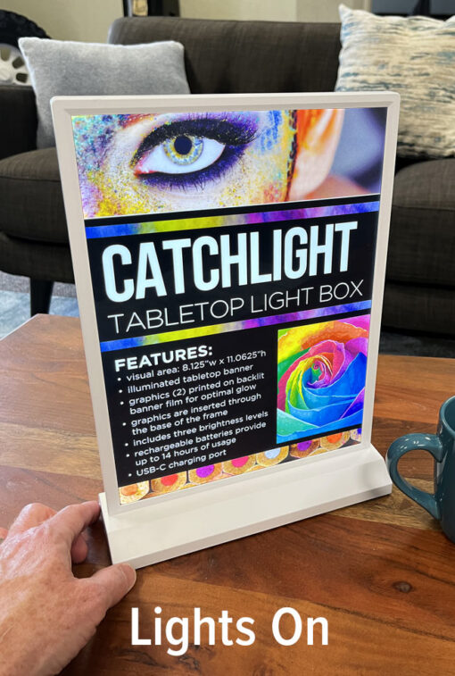 tabletop light box stand shown with light on